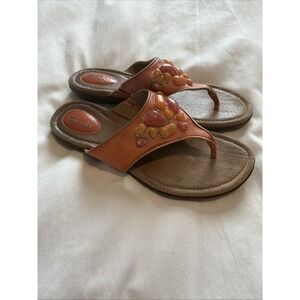 Clarks Artisan Thong Sandals Orange Coral Upper Decorative‎ Stones Sz 8